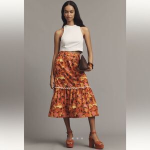 Farm Rio Tiered Flare-Hem Printed Midi Skirt